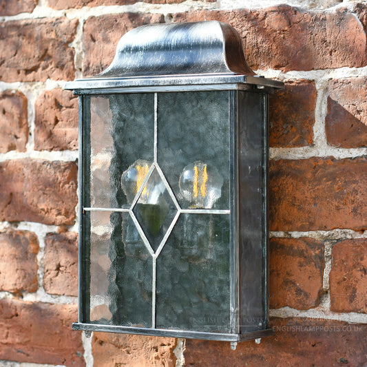 Medieval Style Black and Silver Leaded Flush Fitting Porch Lantern