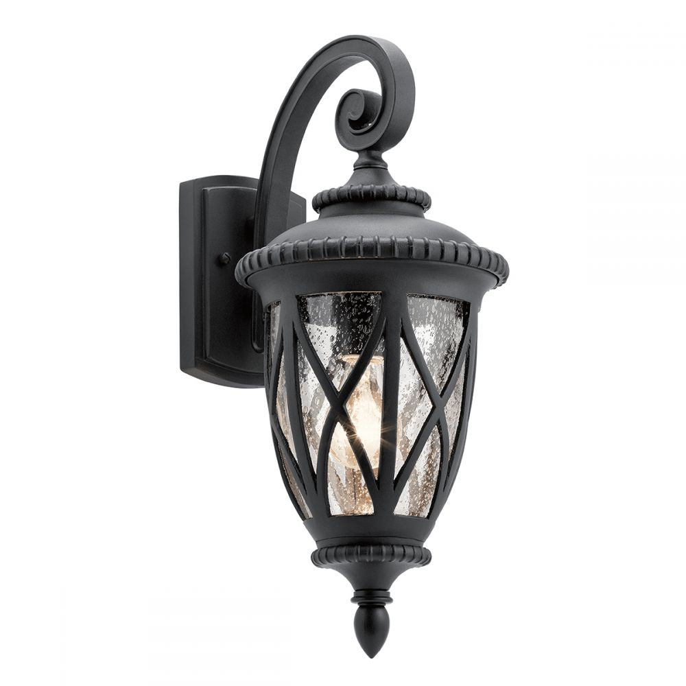 Medium Antique Black Wall Lantern With Scrolled Bracket