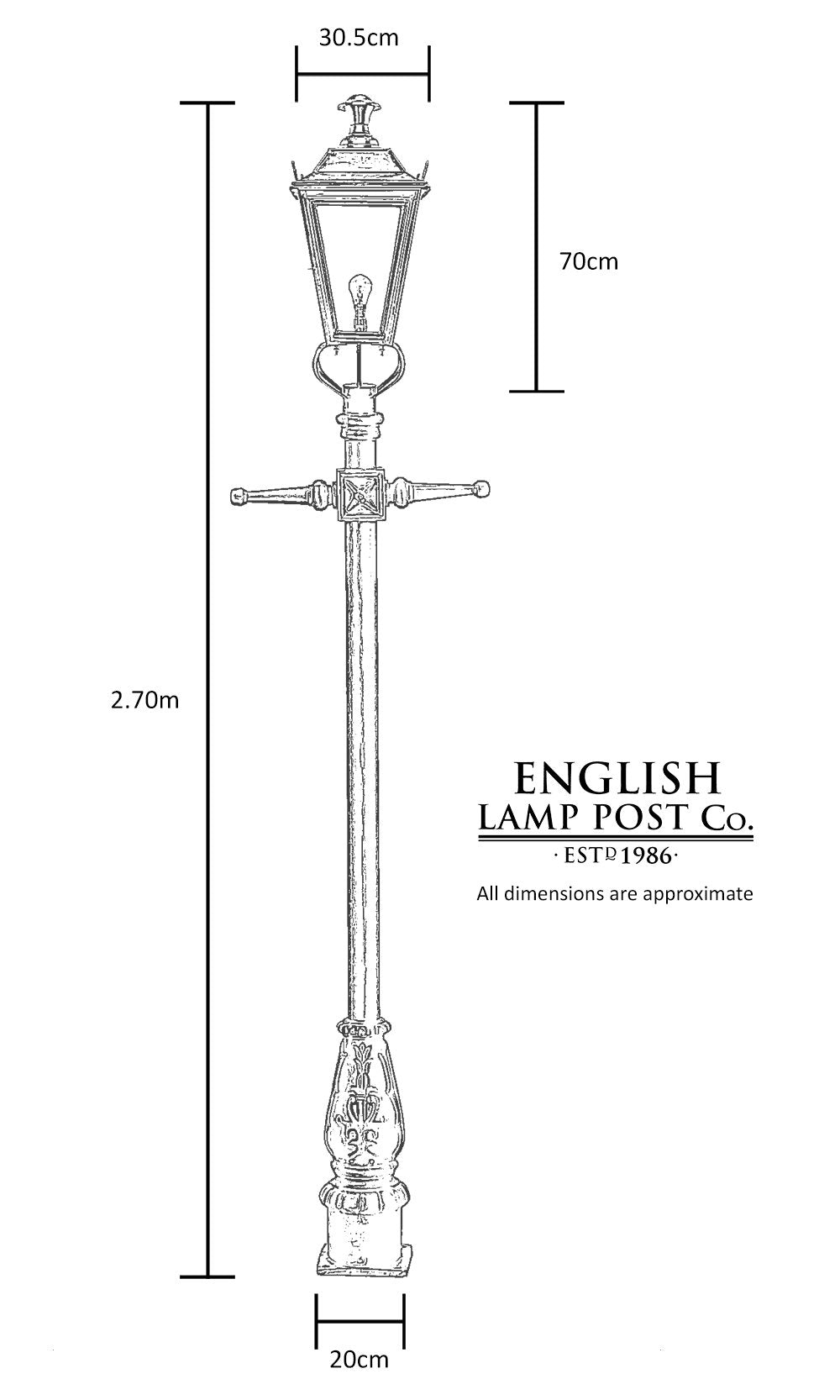 The dimensions for the black 'Dorchester' medium lamp post