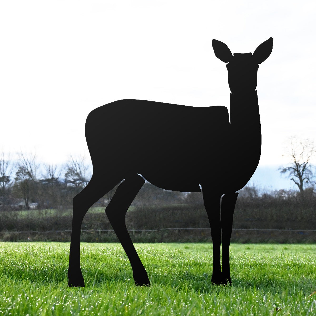Large Doe Garden Sheet Steel Silhouette In Black