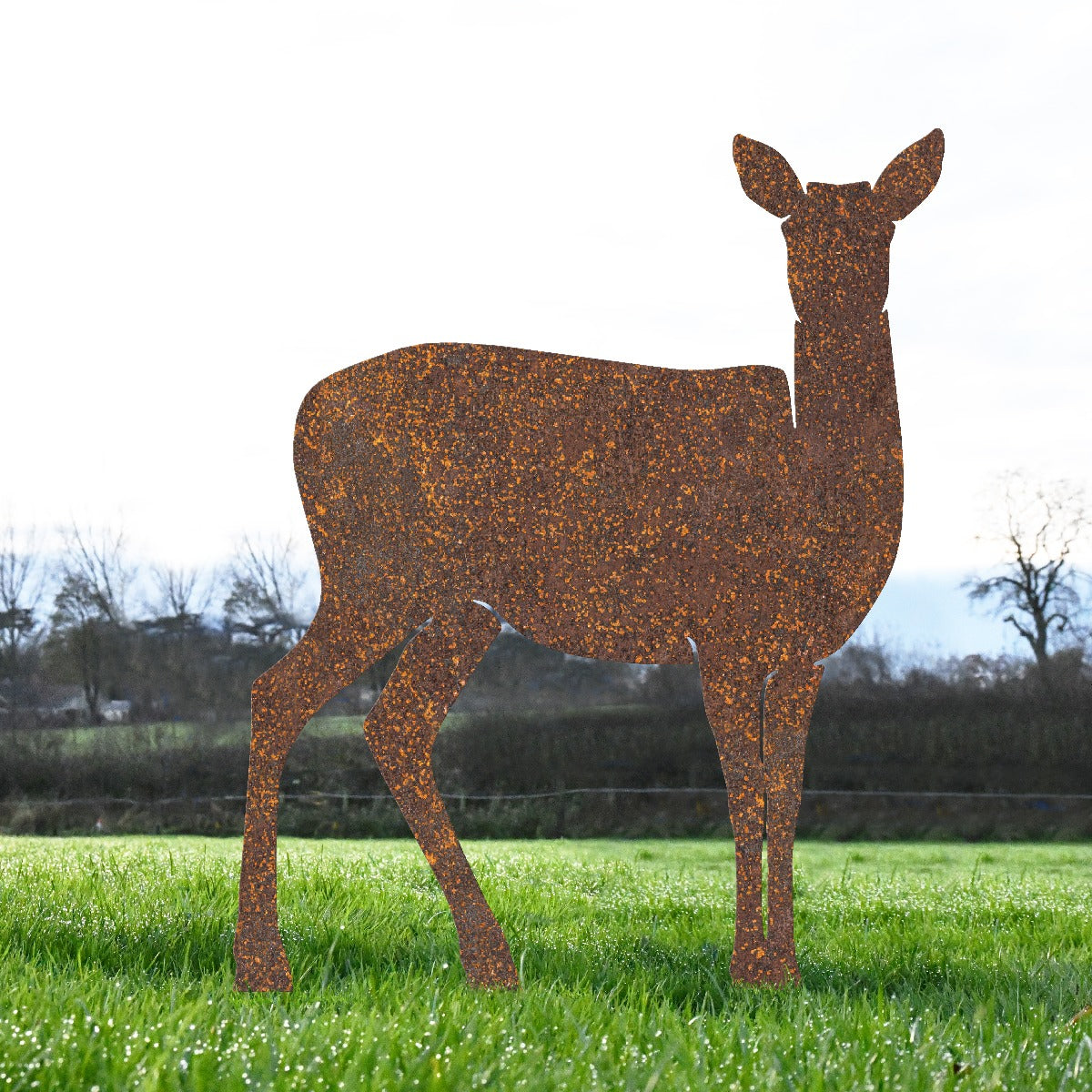 Large Doe Garden Sheet Steel Silhouette In Rustic