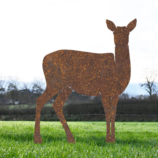 Large Doe Garden Sheet Steel Silhouette In Rustic
