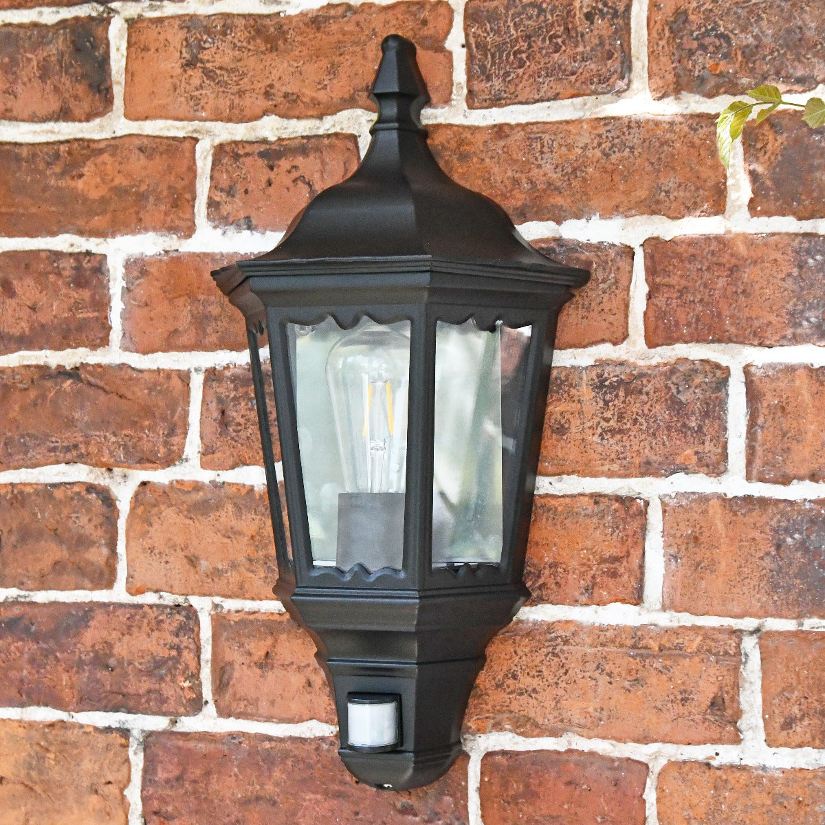 Midnight Black Aluminium Flush Fitting Half Wall Lantern With PIR Sensor