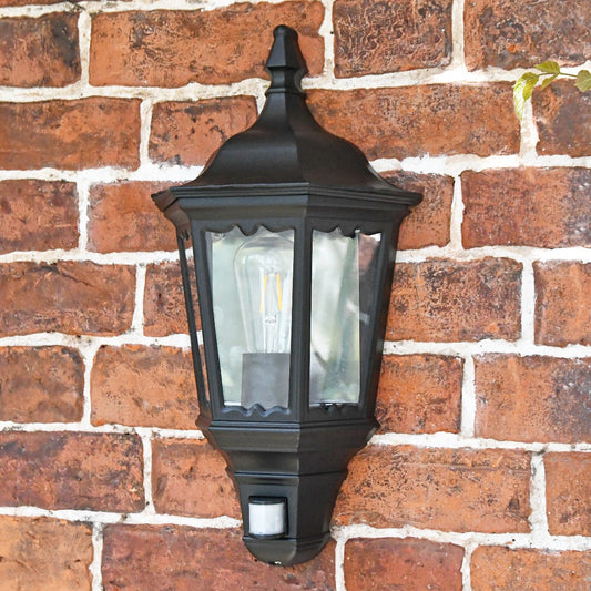 Midnight Black Aluminium Flush Fitting Half Wall Lantern With PIR Sensor