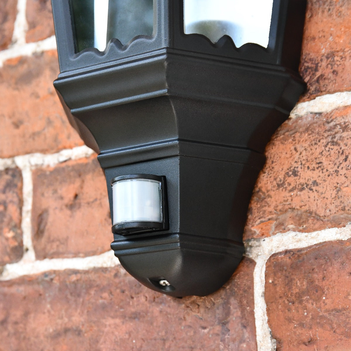 Midnight Black Aluminium Flush Fitting Half Wall Lantern With PIR Sensor Close Up