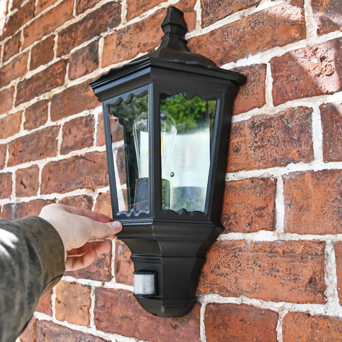 Midnight Black Aluminium Flush Fitting Half Wall Lantern With PIR Sensor Scale