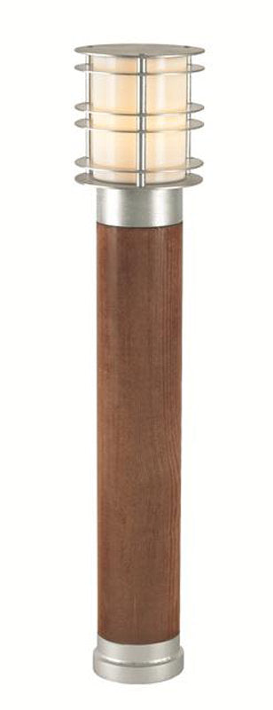 Modern Driveway Bollard Light in Natural Wood and Steel