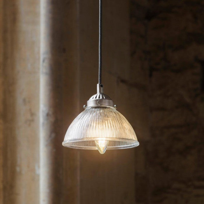 Nickel and Fluted Glass Hanging Pendant Light By Garden Trading