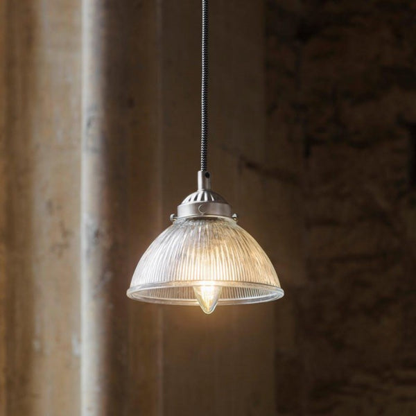 Nickel and Fluted Glass Hanging Pendant Light By Garden Trading