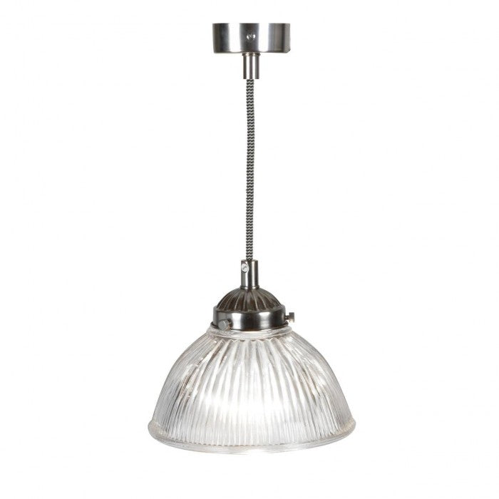 Nickel and Fluted Glass Hanging Pendant Light By Garden Trading