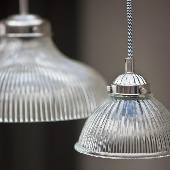 Nickel and Fluted Glass Hanging Pendant Light By Garden Trading