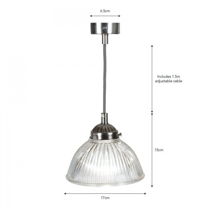 Nickel and Fluted Glass Hanging Pendant Light By Garden Trading