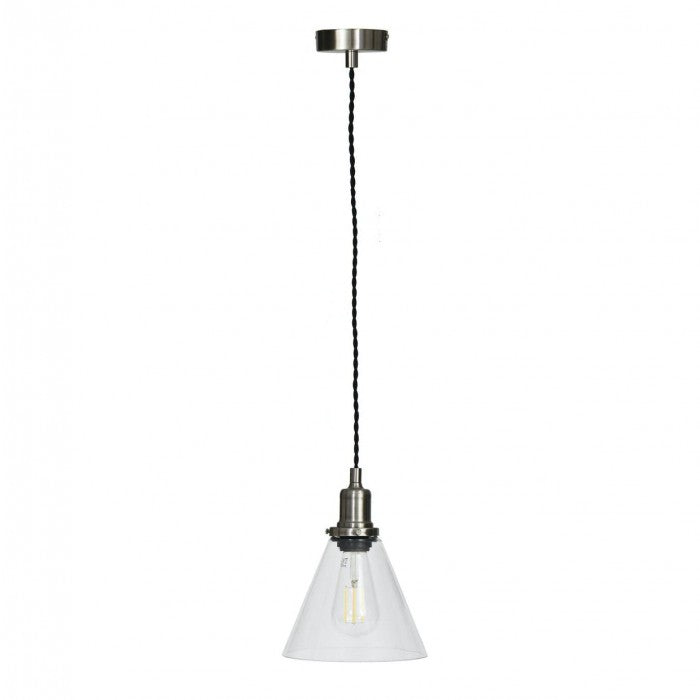 Nickel and Glass Cone Design Hanging Pendant Light By Garden Trading