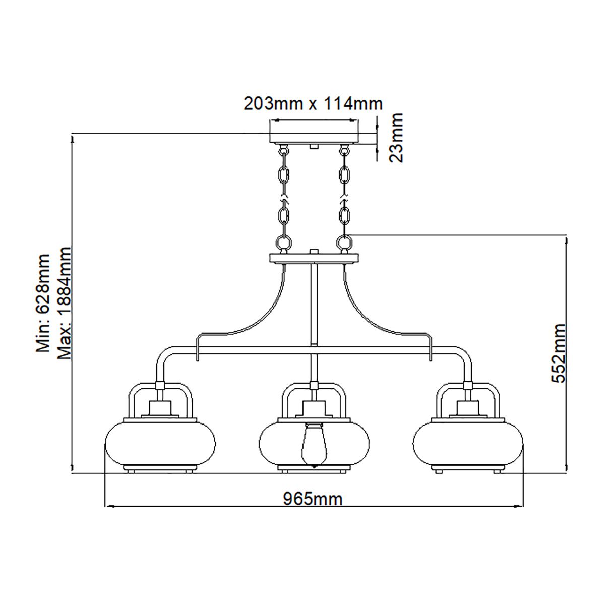 Dimensions of the three island light