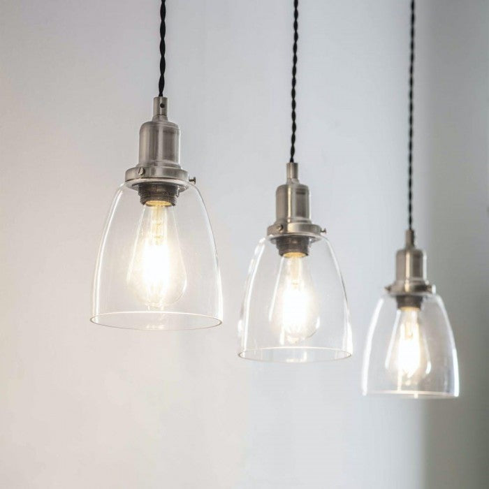 Nickel Set of Three Hanging Pendant Lights By Garden Trading