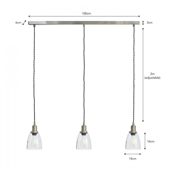 Nickel Set of Three Hanging Pendant Lights By Garden Trading With Dimensions