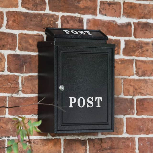 "Norfolk" Black Wall Mounted Post Box With White Text - thumbnail