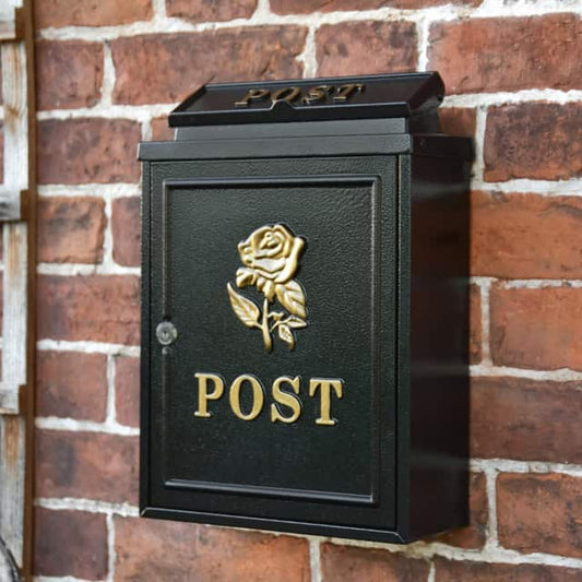 "Norfolk Rose " Gold Rose Wall Mounted Post Box - thumbnail