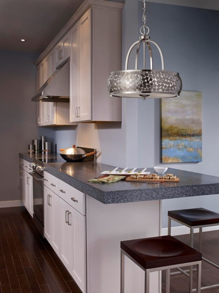 'Oakfield' Brushed Steel Mosiac Pendant Light in situ