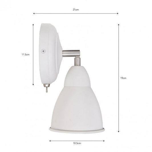 Off White Modern Adjustable Wall Light by Garden Trading Dimensions