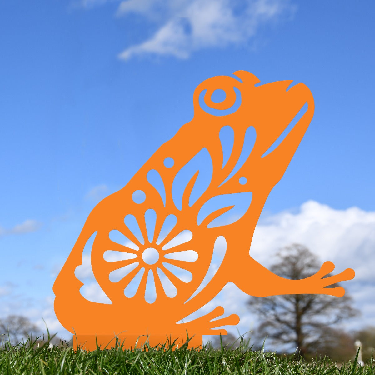 Flower Frog Garden Sheet Steel Silhouette In Orange