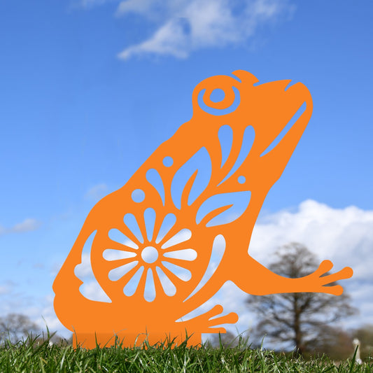 Flower Frog Garden Sheet Steel Silhouette In Orange