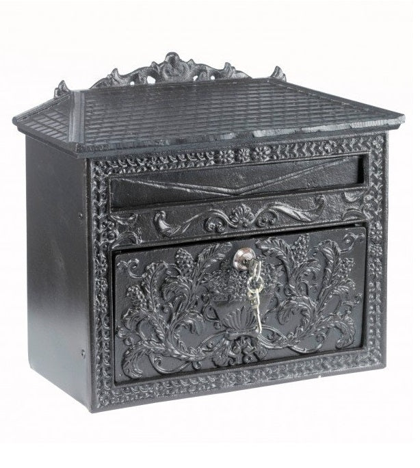 Black Ornate Victorian Wall Mounted Letter Box