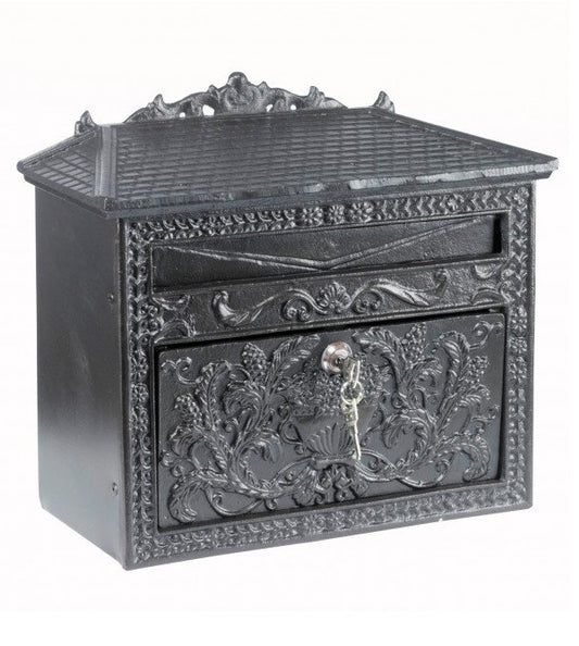 Black Ornate Victorian Wall Mounted Letter Box