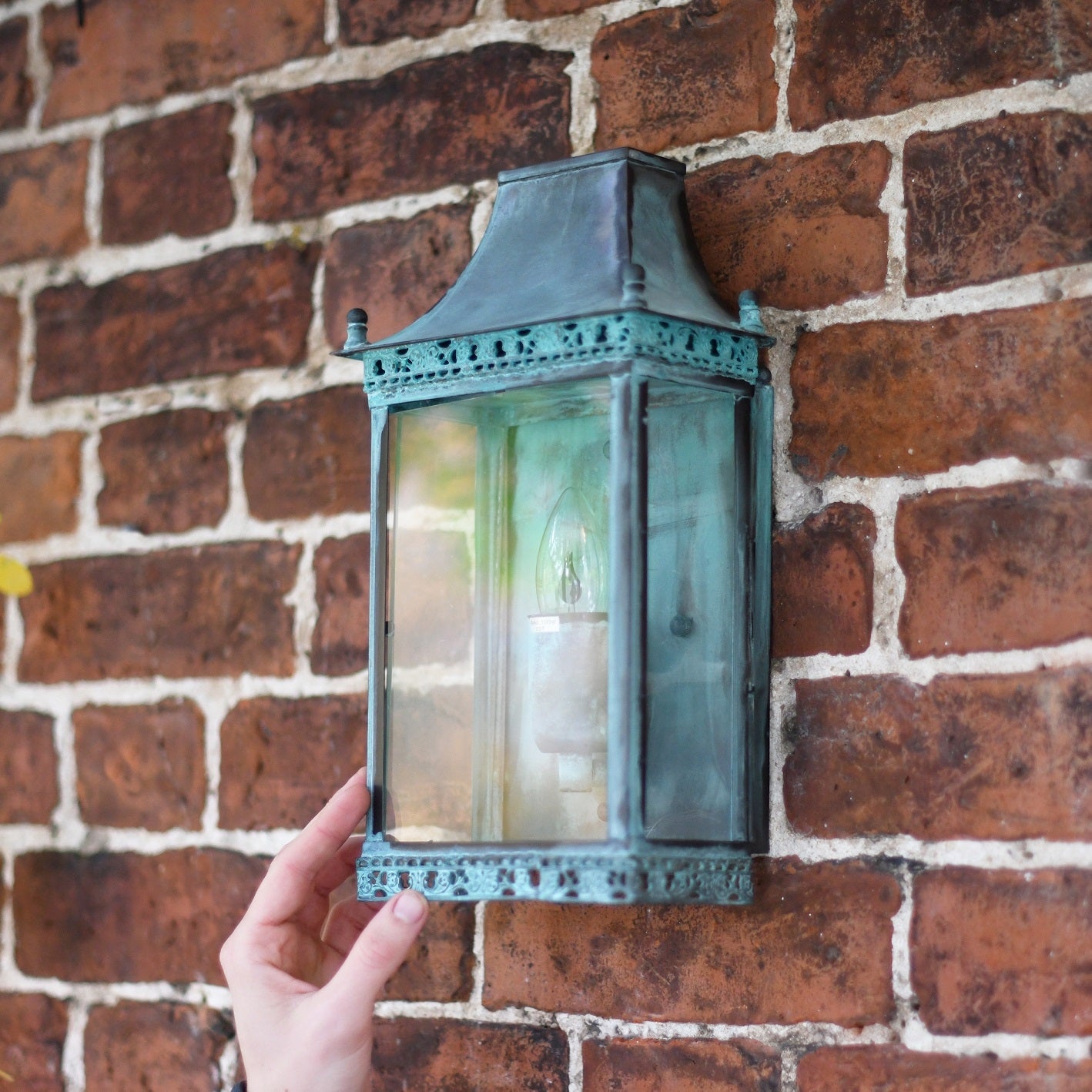 Ornate Brass Half Wall Lantern