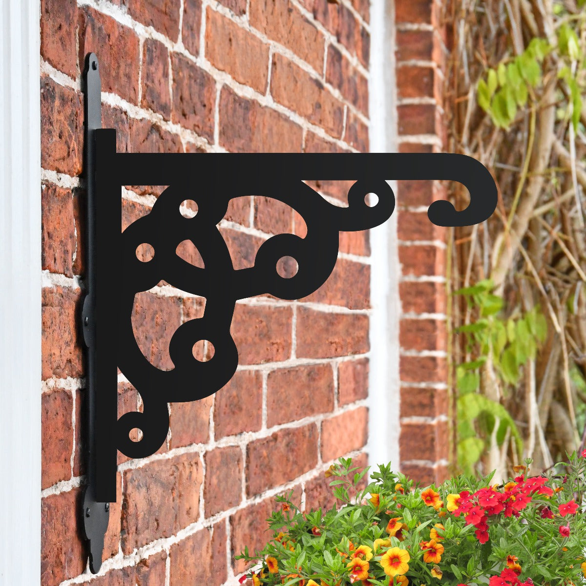 Ornate Scroll Garden Hanging Basket Bracket On Brick Wall
