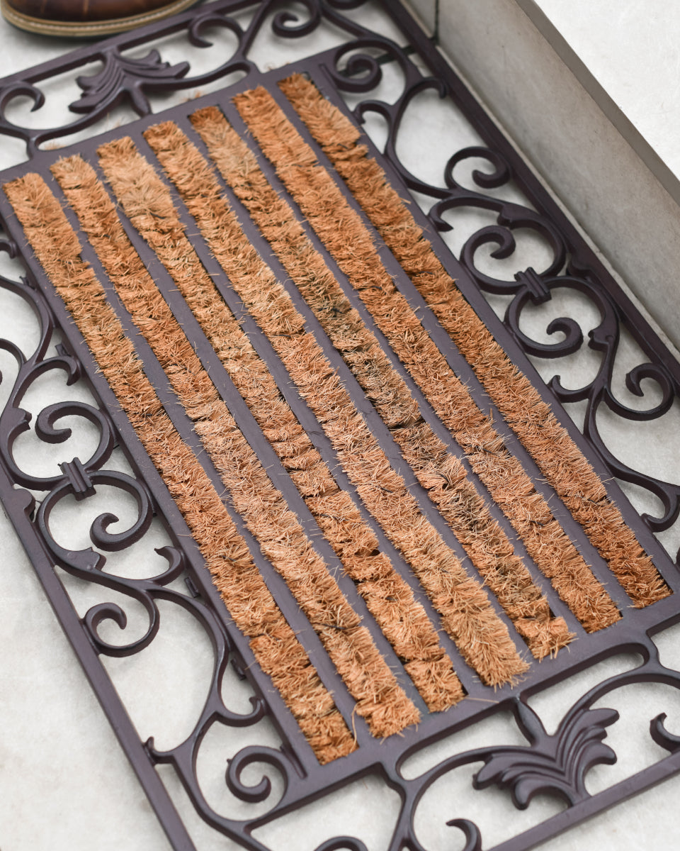 Overhead shot of the bronze doormat