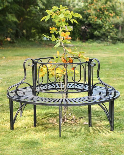 'Oxwich' Scrolled Black Tree Seat - thumbnail