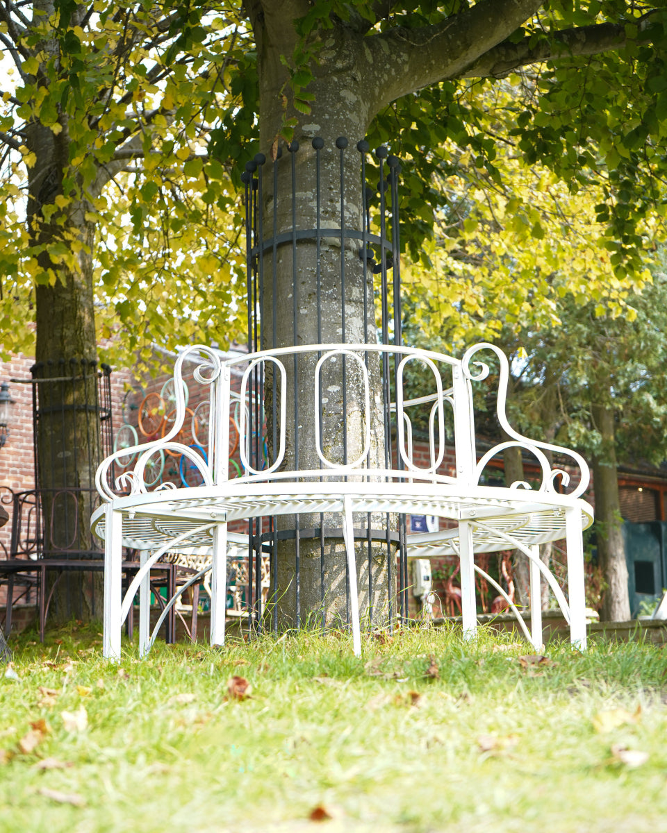 View of the cream tree bench from underneath 