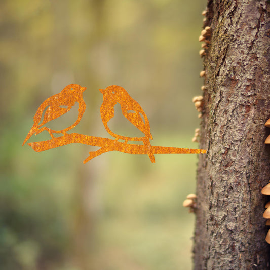 Pair Of Rustic Robins Tree Spike