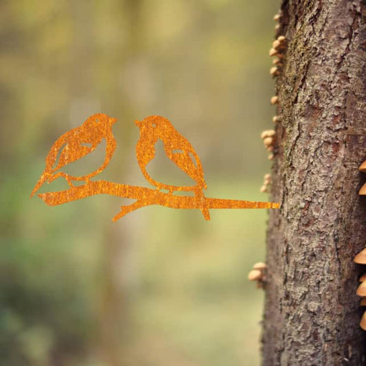 Pair Of Rustic Robins Tree Spike - thumbnail