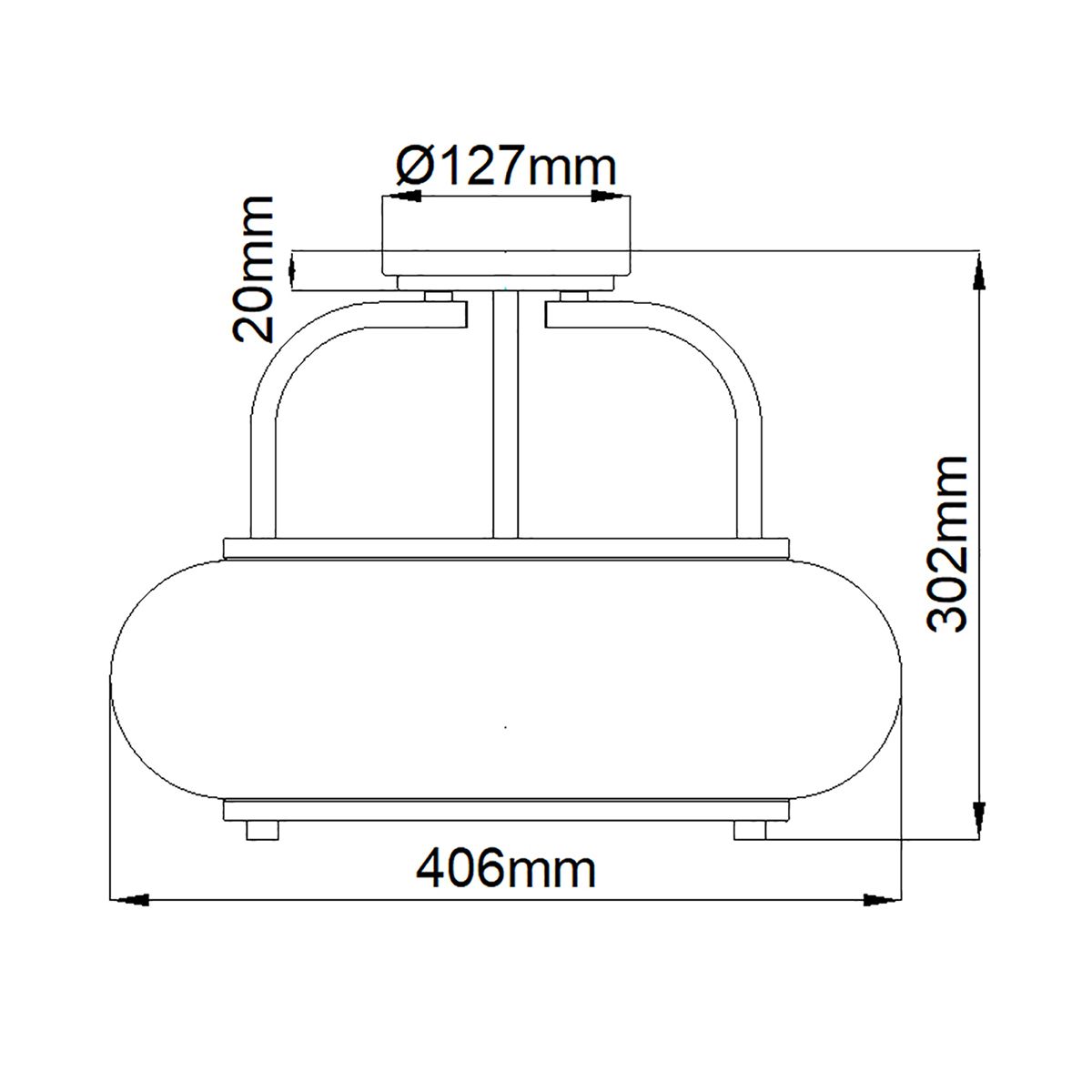 Dimensions for the three light 'Penrice' Semi Flush light