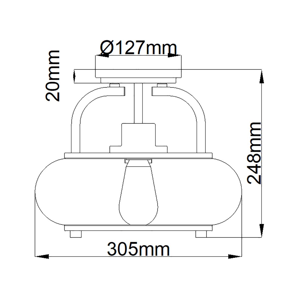 Dimensions for the 'Penrice' Semi Flush Pendant Light 