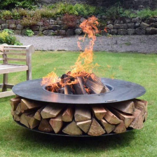 'Penrose' Contemporary Circular Fire Pit And Barbecue With Log Storage 
