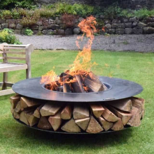 'Penrose' Contemporary Circular Fire Pit And Barbecue With Log Storage - thumbnail