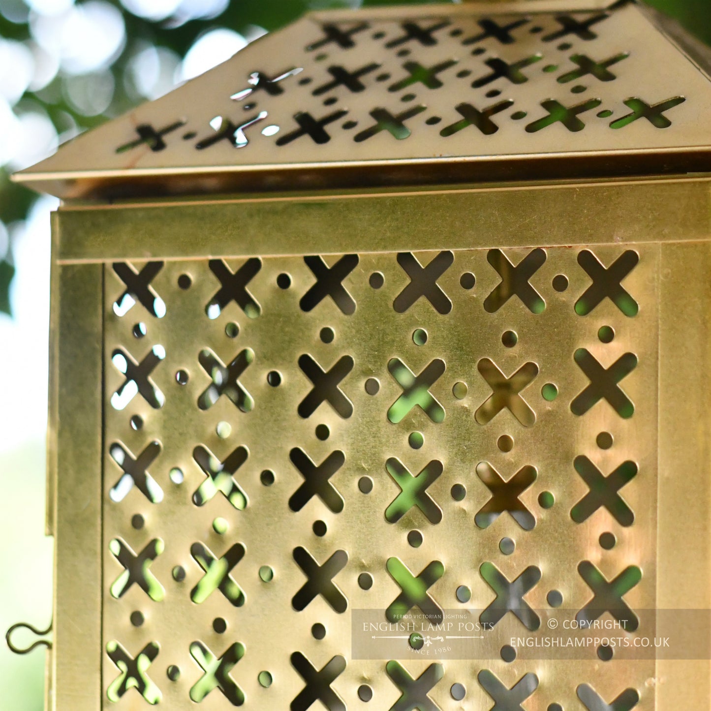 Period Brass Finish Lantern on Chain Close Up