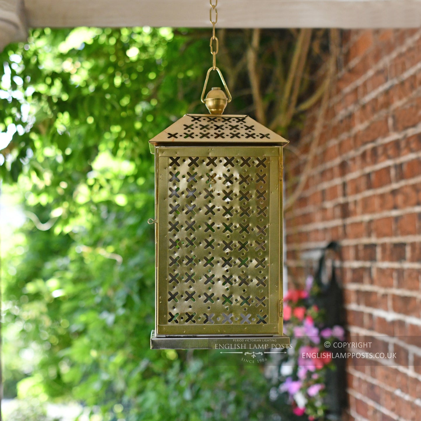 Period Brass Finish Porch Lantern on Chain