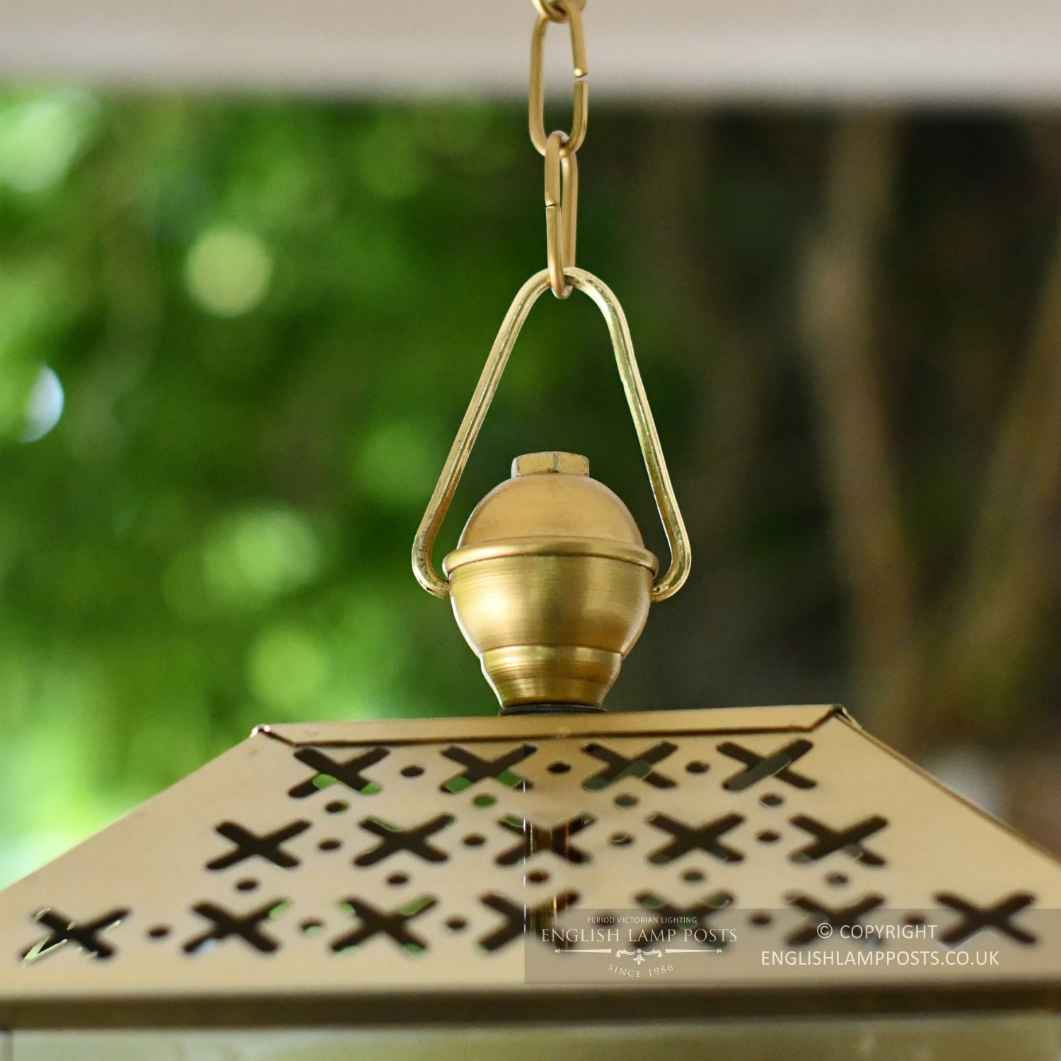 Period Brass Lantern Hanging From Gold Chain