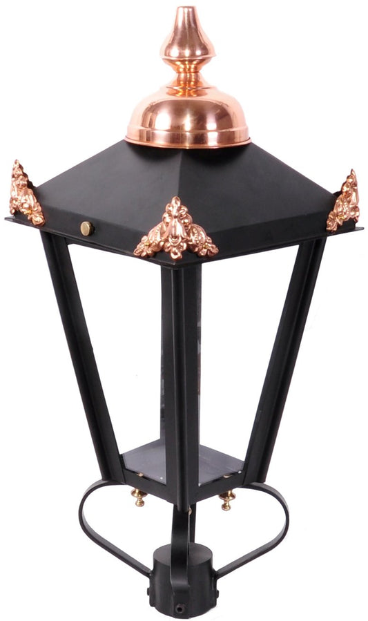 Personalized lantern with copper finials