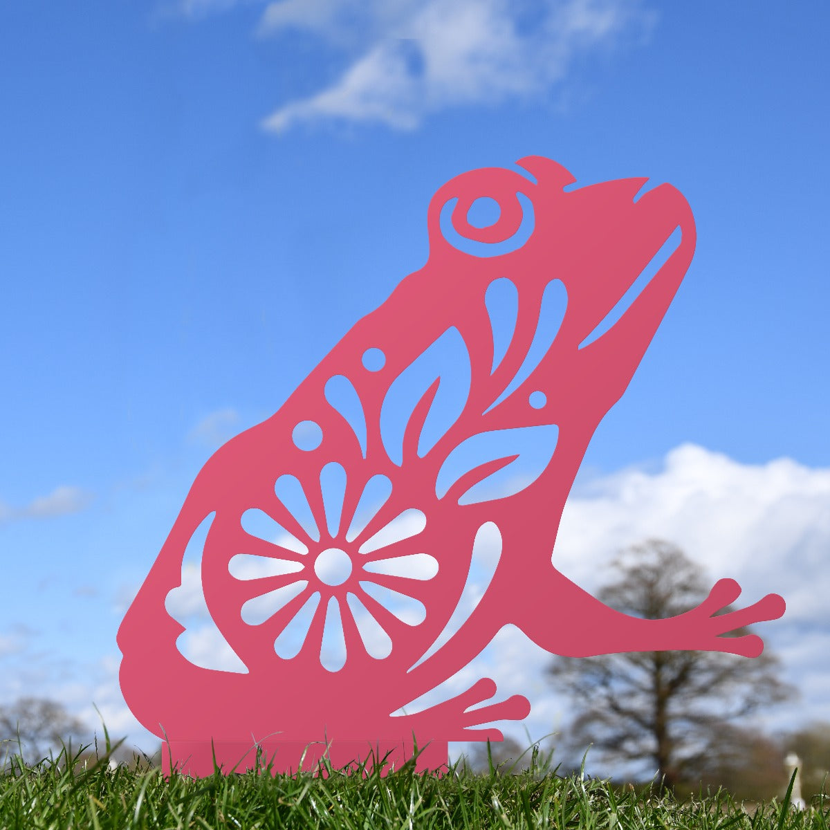 Flower Frog Garden Sheet Steel Silhouette In Pink