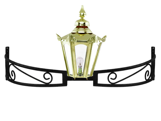 Brass Hexagonal Lantern on Bow Bracket