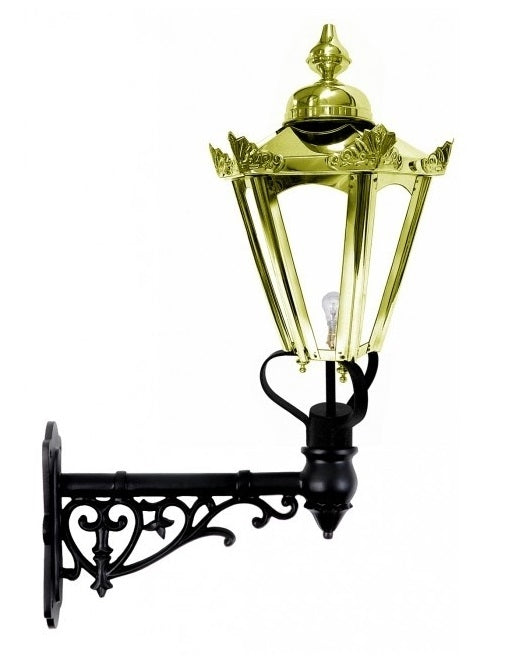 Polished Brass Hexagon Wall Light On Ornate Bracket