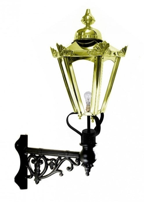 Polished Brass Hexagon Wall Light On Ornate Corner Bracket