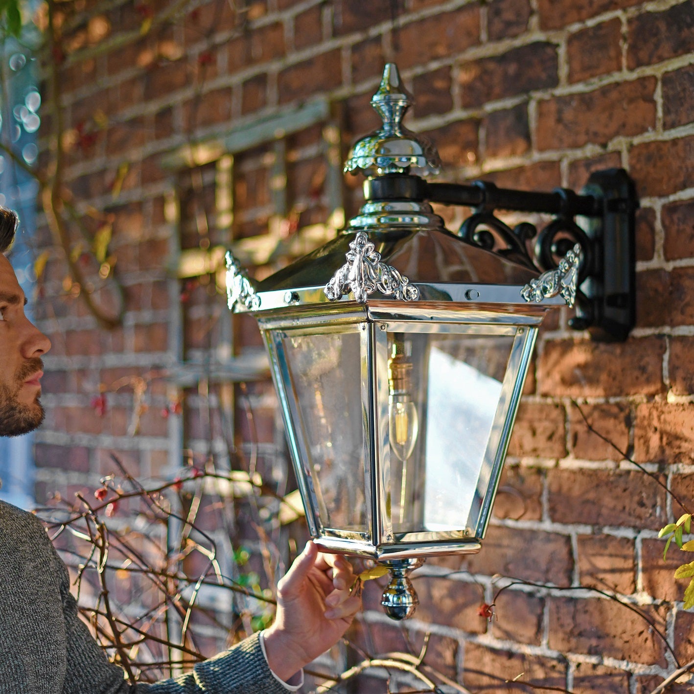 Polished Chrome Top Fix Victorian Wall Lantern Scale
