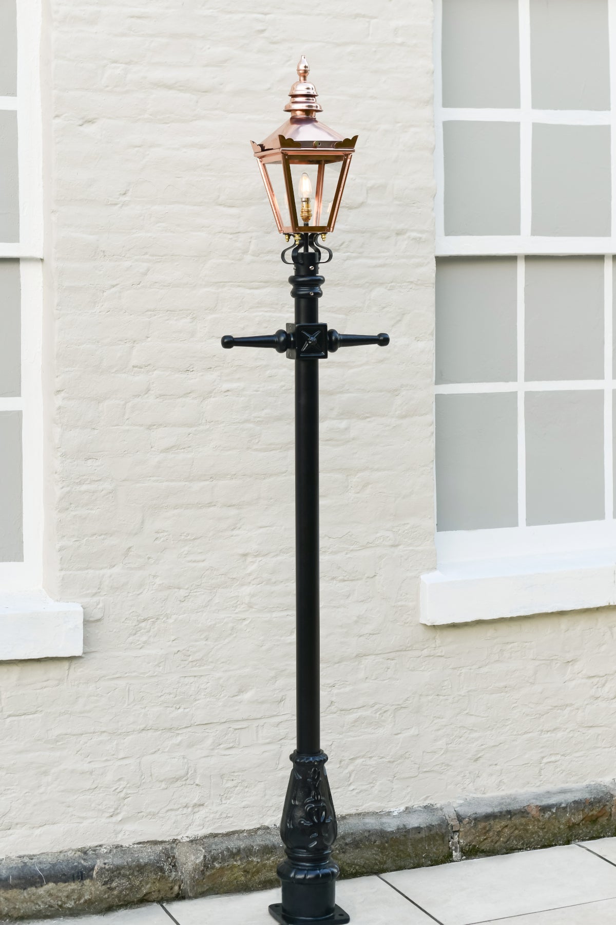 Polished Copper 'Kensington' Lamp Post 2.25m in situ