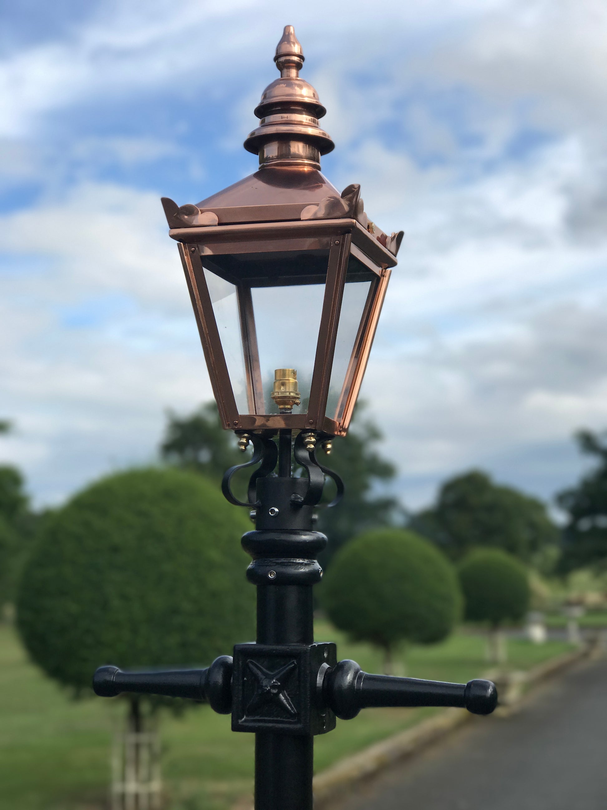 Polished Copper Lamp Post Lantern Close Up